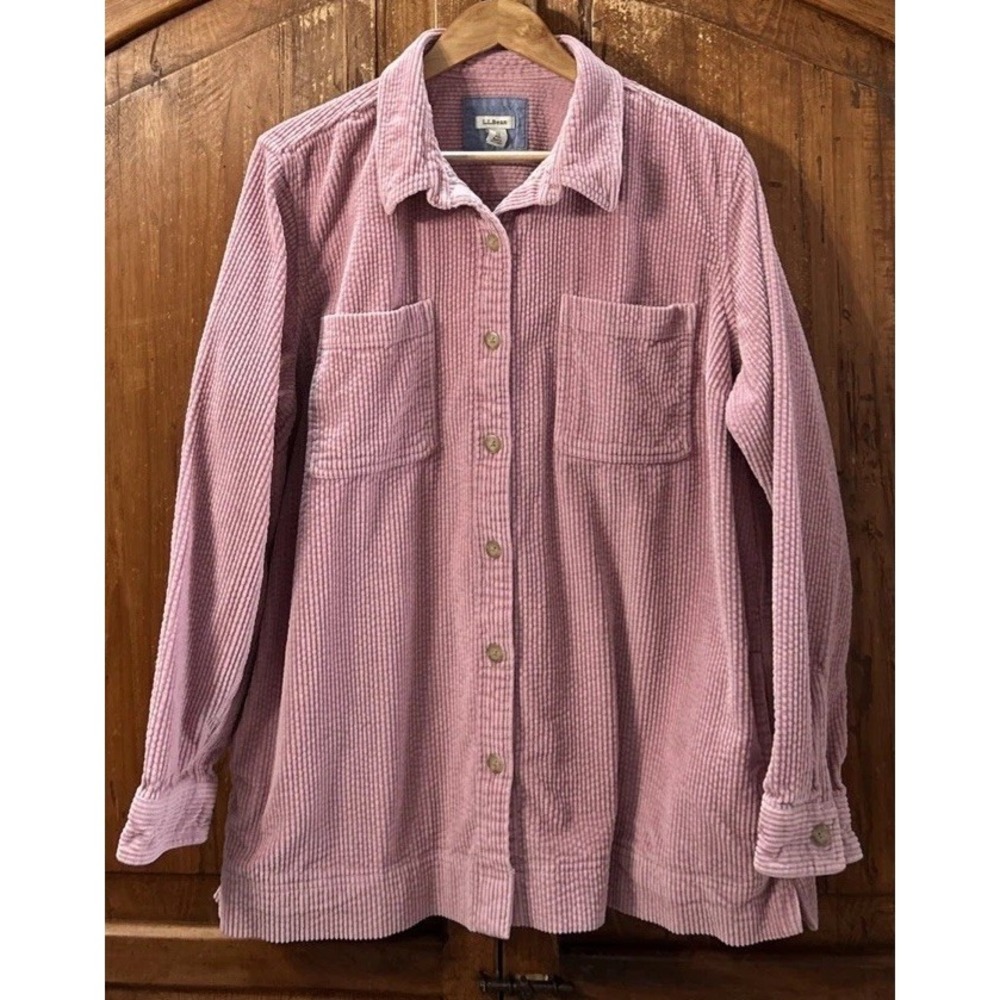 LL Bean Corduroy Shirt Jacket Womens Wide Wale Pink Pockets Shacket Sz 1X EC